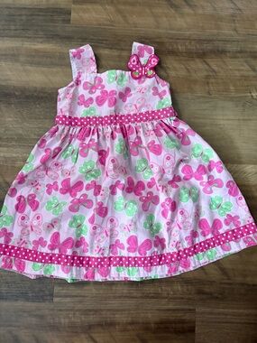 Girls' Pink Butterfly Summer Dress with Polka Dot Trim